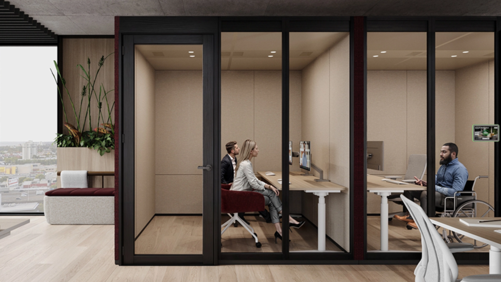 workspace meeting rooms, booths